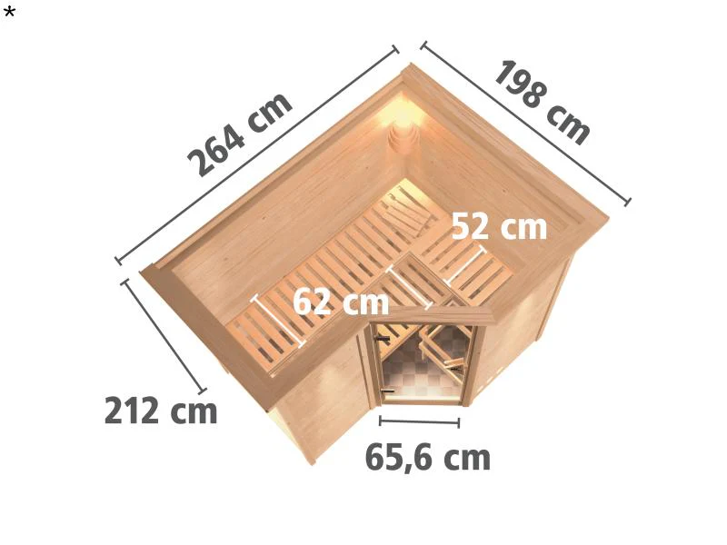 Karibu Sauna Sahib 2 inkl. 9-kW-Ofen mit interner Steuerung, mit Dachkranz, mit energiesparender Sau - Image 3