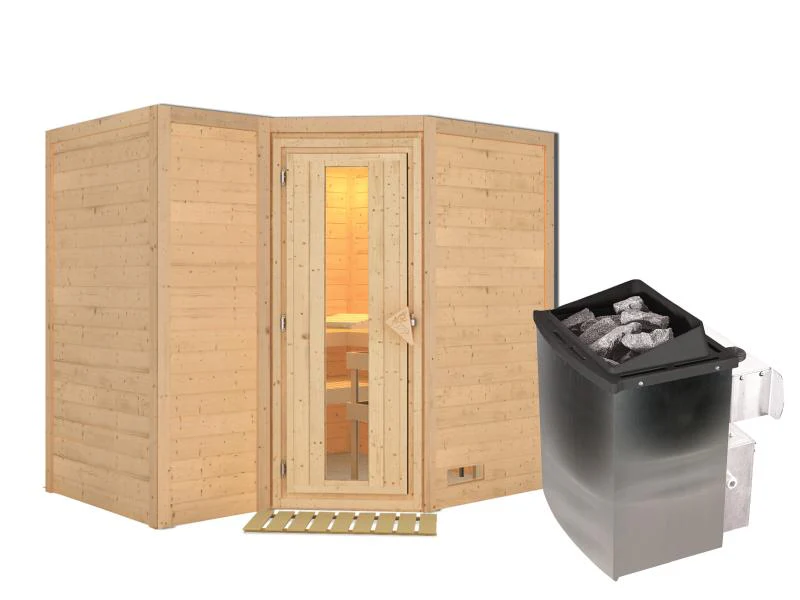 Karibu Sauna Sahib 2 inkl. 9-kW-Ofen mit interner Steuerung, ohne Dachkranz, mit energiesparender Sa - Image 2