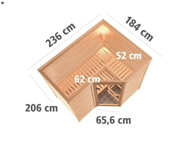 Karibu Sauna Sahib 2 ohne Ofen, ohne Dachkranz, mit energiesparender Saunatür - Image 3
