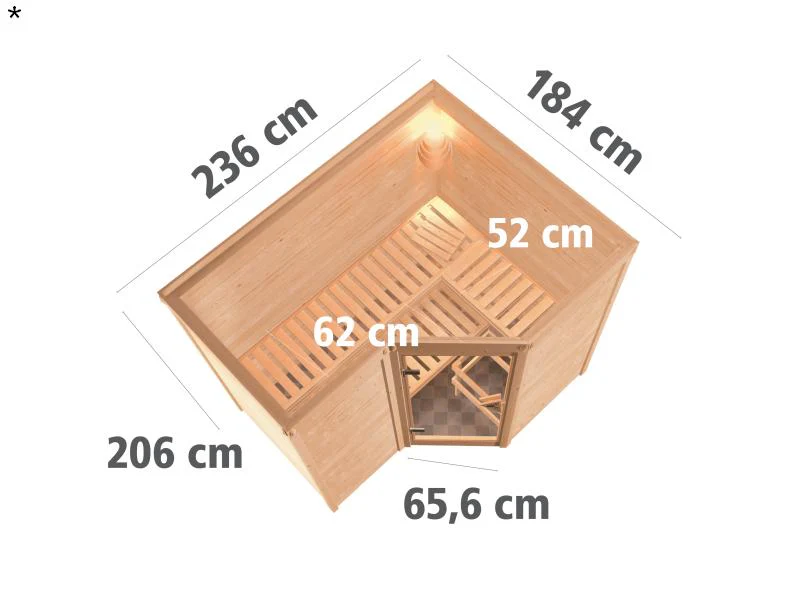 Karibu Sauna Sahib 2 ohne Ofen, ohne Dachkranz, mit Klarglas Ganzglastür - Image 3