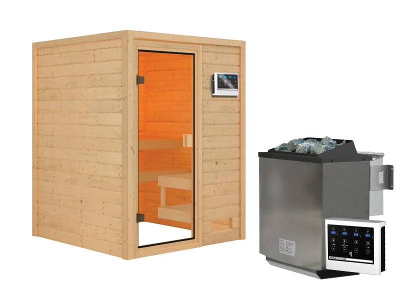 Karibu Sauna Sandra inkl. 9 kW Bioofen ext. Steuerung mit klassischer Tür -ohne Dachkranz- - Image 2