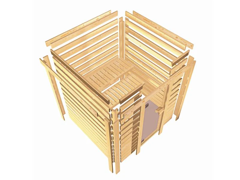 Karibu Sauna Sandra inkl. 9 kW Bioofen ext. Strg mit klassischer Saunatür -mit Dachkranz- - Image 10