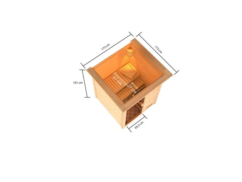 Karibu Sauna Sandra inkl. 9 kW Bioofen ext. Strg mit klassischer Saunatür -mit Dachkranz- - Image 3
