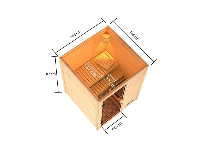 Karibu Sauna Sandra inkl. 9 kW Ofen ext. Steuerung, mit klassicher Tür -ohne Dachkranz- - Image 3