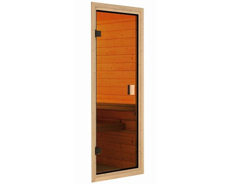 Karibu Sauna Sandra inkl. 9 kW Ofen ext. Steuerung mit klassischer Saunatür -mit Dachkranz- - Image 7