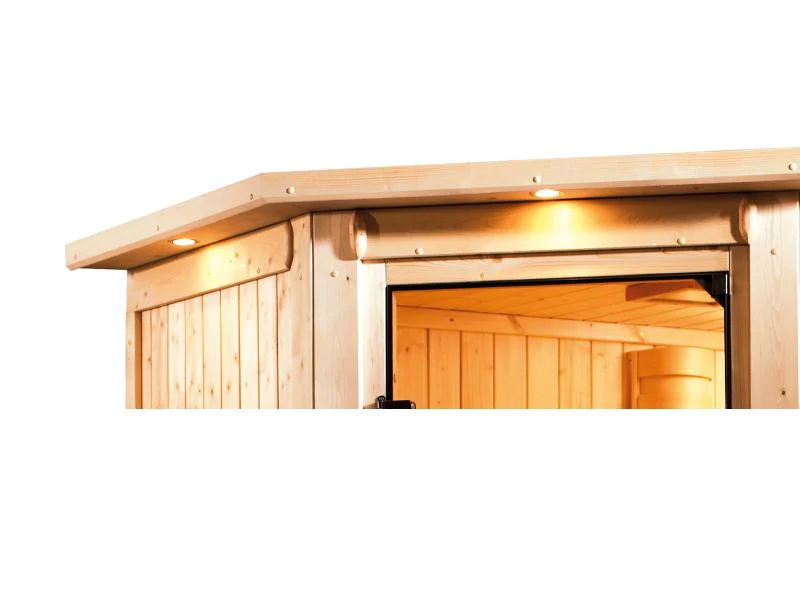 Karibu Sauna Sandra inkl. 9 kW Ofen integr. Steuerung, mit klassicher Tür -mit Dachkranz- - Image 6