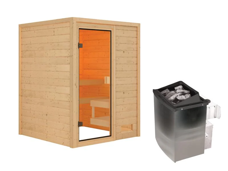 Karibu Sauna Sandra inkl. 9 kW Ofen integr. Steuerung mit klassischer Saunatür -ohne Dachkranz- - Image 2