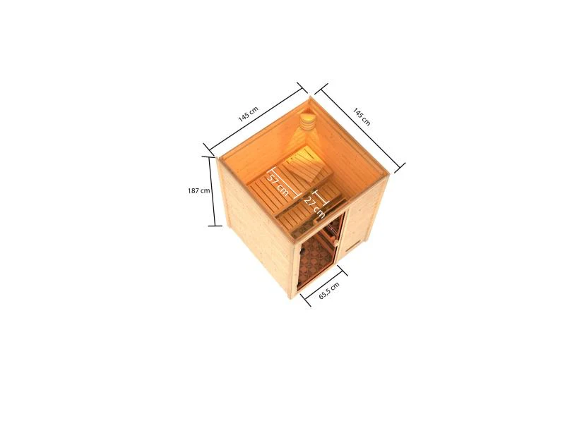 Karibu Sauna Sandra inkl. 9 kW Ofen integr. Steuerung mit klassischer Saunatür -ohne Dachkranz- - Image 3