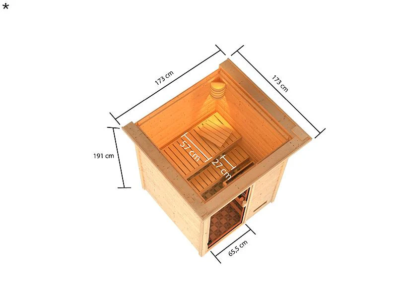 Karibu Sauna Sandra mit 3,6 kW Bioofen ext. Strg und Dachkranz 38 mm - Image 3