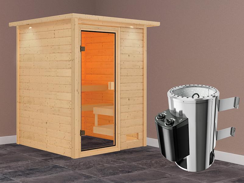 Karibu Sauna Sandra mit 3,6 kW Ofen integr. Strg und Dachkranz 38 mm - Image 2