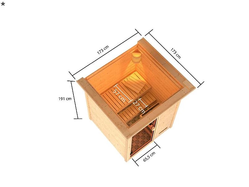 Karibu Sauna Sandra mit 3,6 kW Ofen integr. Strg und Dachkranz 38 mm - Image 3