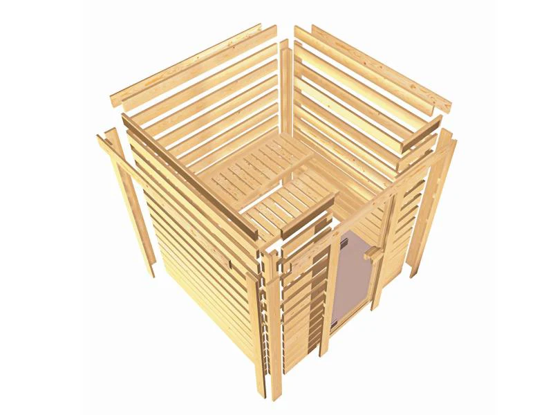 Karibu Sauna Selena inkl. 9 kW Bioofen ext. Steuerung mit klassischer Saunatür -mit Dachkranz- - Image 10