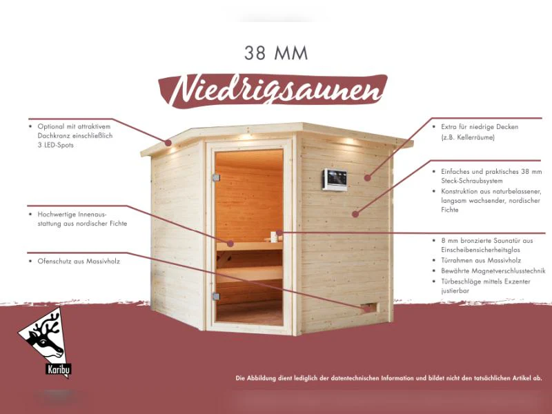 Karibu Sauna Selena inkl. 9 kW Ofen ext. Steuerung mit klassischer Saunatür -ohne Dachkranz- - Image 10