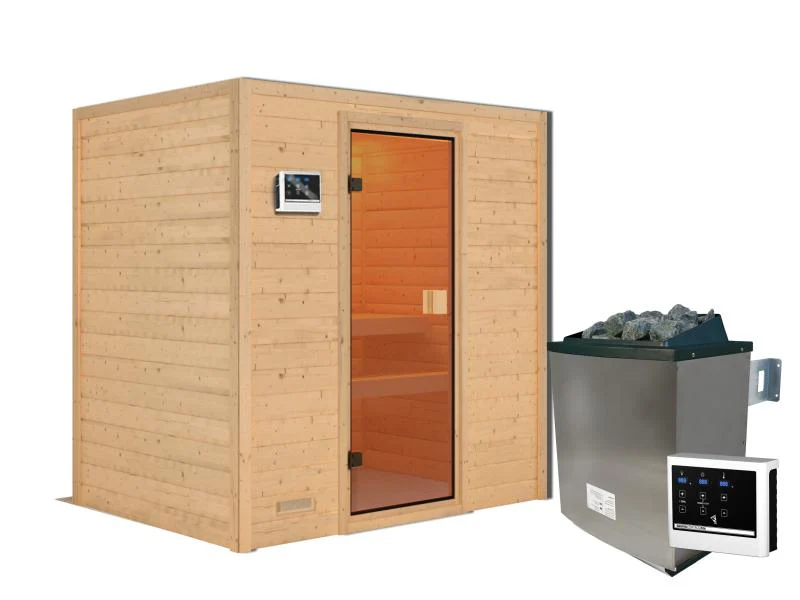 Karibu Sauna Selena inkl. 9 kW Ofen ext. Steuerung mit klassischer Saunatür -ohne Dachkranz- - Image 3