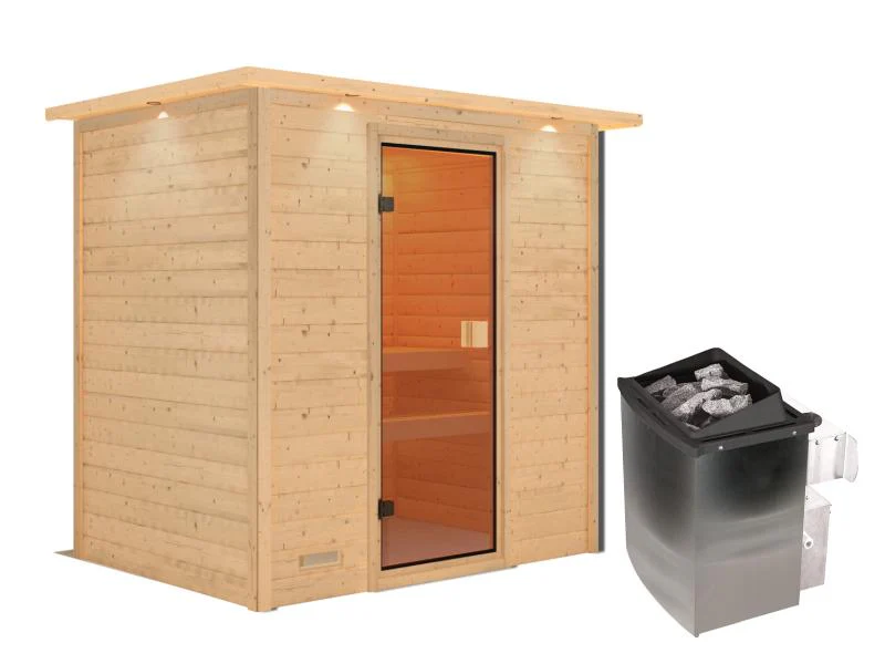 Karibu Sauna Selena inkl. 9 kW Ofen integr. Steuerung mit klassischer Saunatür -mit Dachkranz- - Image 2