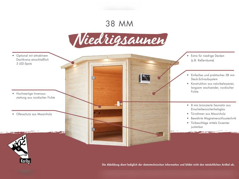 Karibu Sauna Selena inkl. 9 kW Ofen integr. Steuerung mit klassischer Saunatür -ohne Dachkranz- - Image 10