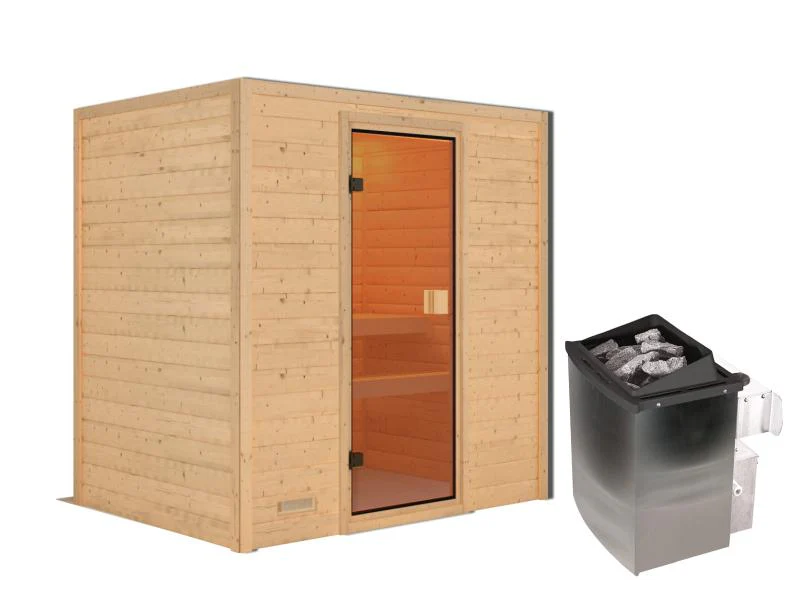 Karibu Sauna Selena inkl. 9 kW Ofen integr. Steuerung mit klassischer Saunatür -ohne Dachkranz- - Image 2