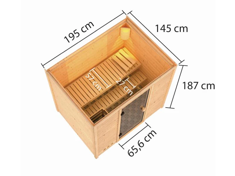 Karibu Sauna Selena inkl. 9 kW Ofen integr. Steuerung mit klassischer Saunatür -ohne Dachkranz- - Image 3