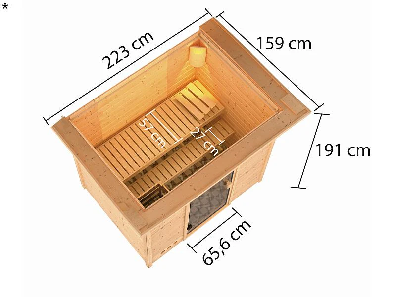 Karibu Sauna Selena mit 3,6 kW Ofen ext. Strg und Dachkranz 38 mm - Image 3