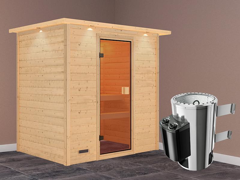 Karibu Sauna Selena mit 3,6 kW Ofen integr. Strg und Dachkranz 38 mm - Image 2