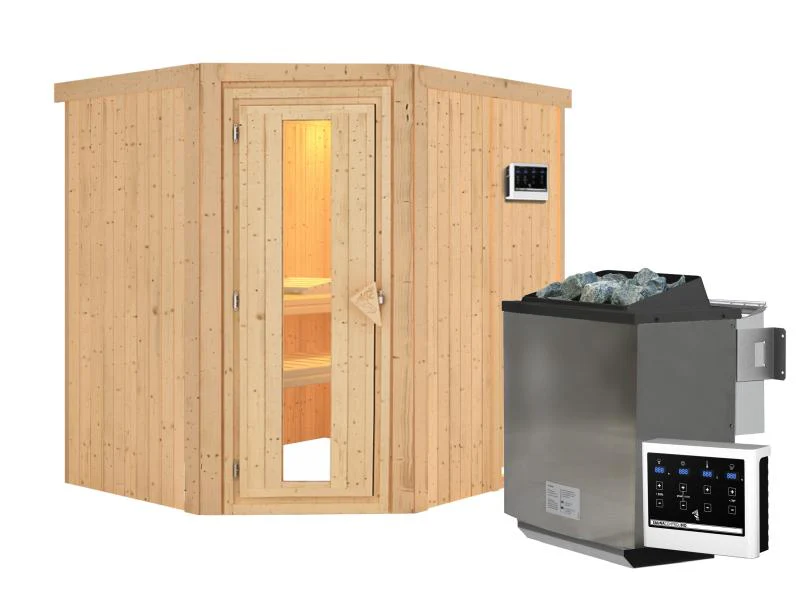Karibu Sauna Siirin inkl. 9 kW Bioofen ext. Steuerung, mit energiesparender Saunatür - ohne Dachkran - Image 2