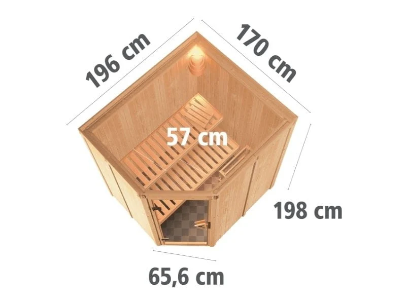 Karibu Sauna Siirin inkl. 9 kW Bioofen mit ext. Steuerung mit Klarglas Ganzglastür -ohne Dachkranz- - Image 3