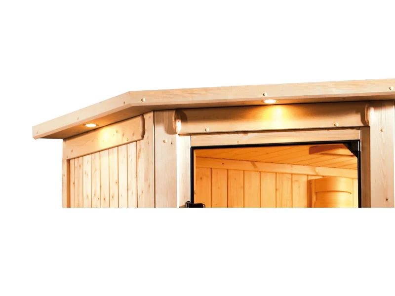 Karibu Sauna Siirin inkl. 9 kW Ofen ext. Steuerung mit energiesparender Saunatür - mit Dachkranz - - Image 8