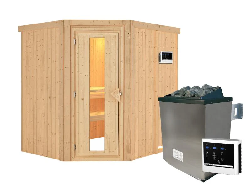 Karibu Sauna Siirin inkl. 9 kW Ofen ext. Steuerung, mit energiesparender Saunatür -ohne Dachkranz- - Image 2
