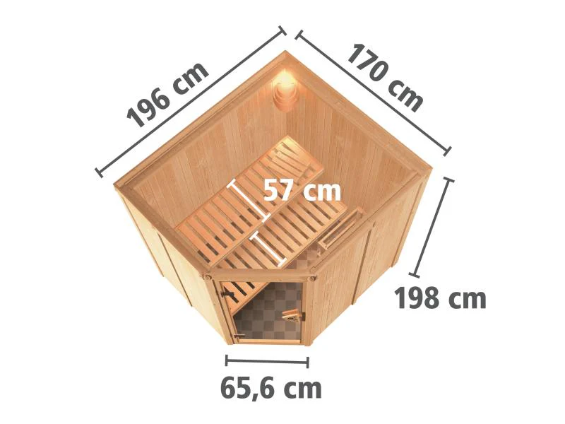 Karibu Sauna Siirin inkl. 9 kW Ofen ext. Steuerung, mit energiesparender Saunatür -ohne Dachkranz- - Image 3