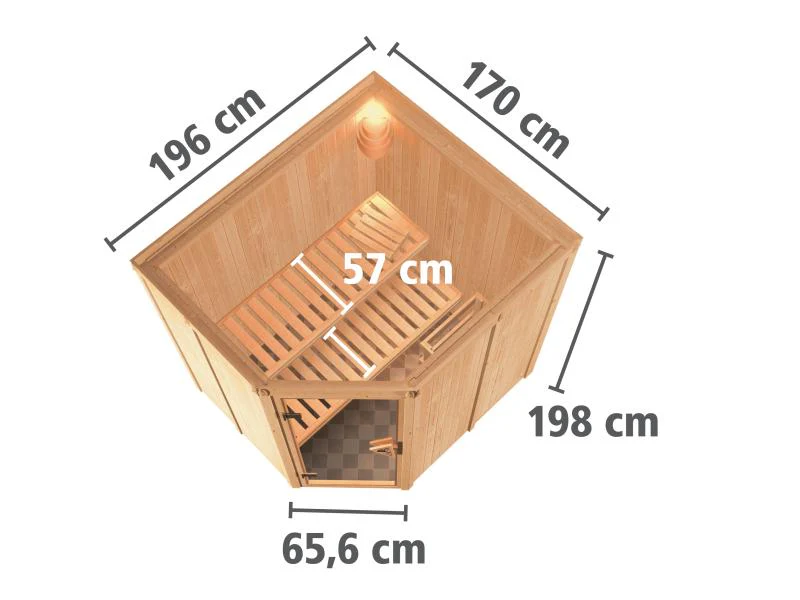 Karibu Sauna Siirin inkl. 9 kW Ofen ext. Steuerung mit klassischer Saunatür - ohne Dachkranz - - Image 3