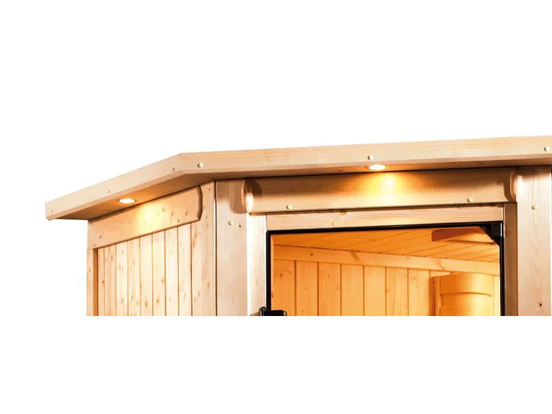Karibu Sauna Siirin inkl. 9 kW Ofen ext. Steuerung mit moderner Saunatür -mit Dachkranz- - Image 9