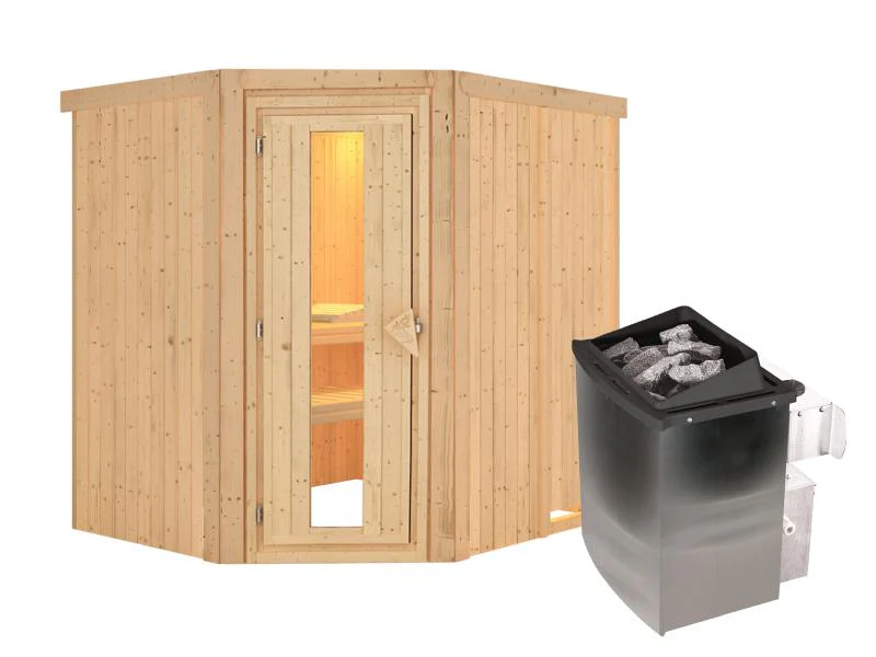 Karibu Sauna Siirin inkl. 9 kW Ofen integ. Steuerung, mit energiesparender Saunatür -ohne Dachkranz- - Image 4