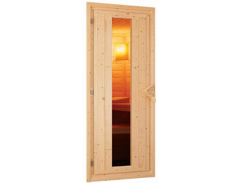 Karibu Sauna Siirin inkl. 9 kW Ofen integr. Steuerung mit energiesparender Saunatür - mit Dachkranz - Image 6