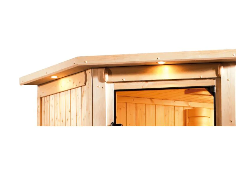 Karibu Sauna Siirin inkl. 9 kW Ofen ext. Steuerung mit klassischer Saunatür - mit Dachkranz - - Image 7