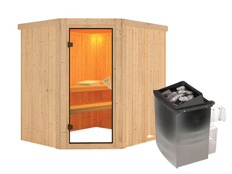 Karibu Sauna Siirin inkl. 9 kW Ofen integr. Steuerung mit klassischer Tür - ohne Dachkranz - - Image 2