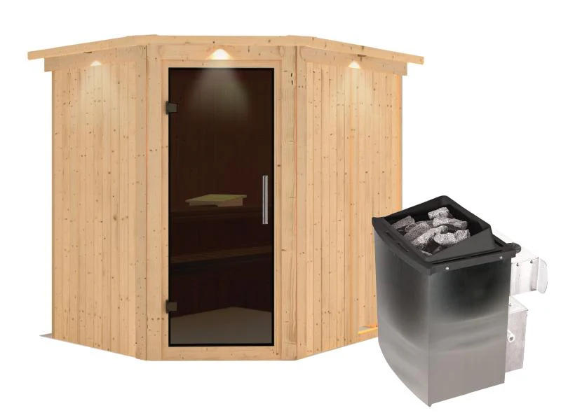 Karibu Sauna Siirin inkl. 9 kW Ofen integr. Steuerung mit moderner Saunatür -mit Dachkranz- - Image 2