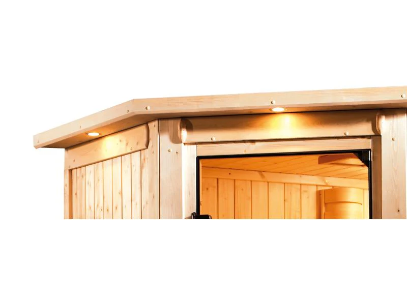 Karibu Sauna Siirin inkl. 9 kW Ofen integr. Steuerung mit moderner Saunatür -mit Dachkranz- - Image 7