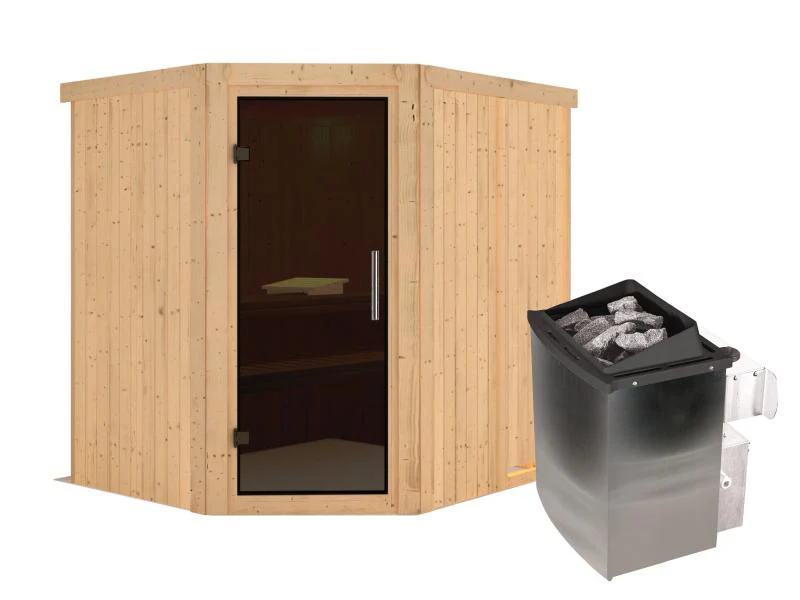 Karibu Sauna Siirin inkl. 9 kW Ofen integr. Steuerung mit moderner Saunatür - ohne Dachkranz - - Image 2