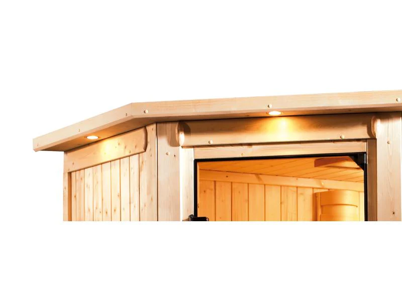 Karibu Sauna Siirin inkl. 9kW Bioofen ext. Steuerung mit Klarglas Ganzglastür -mit Dachkranz- - Image 7