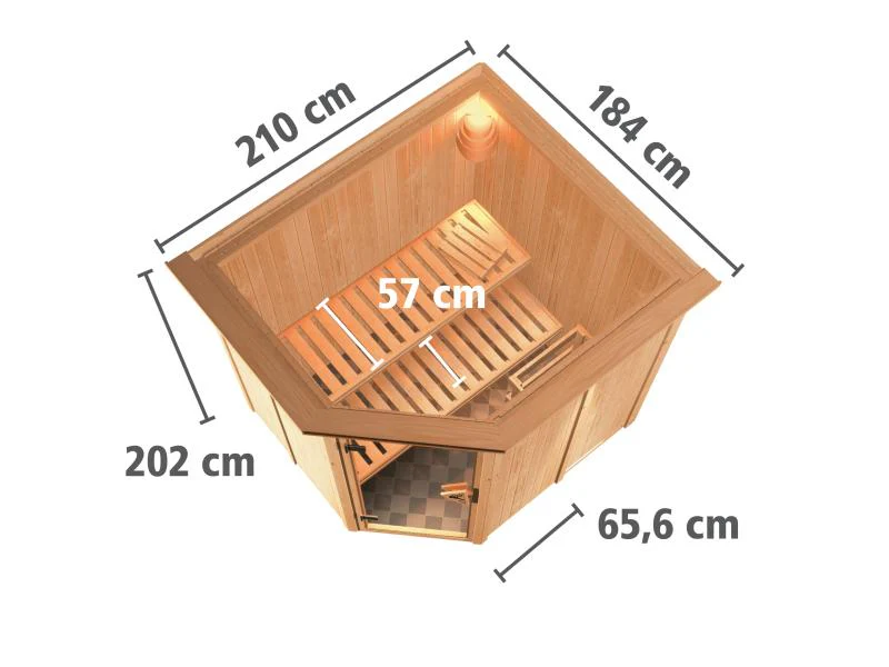 Karibu Sauna Siirin inkl. 9kW Bioofen ext. Steuerung mit klassischer Saunatür - mit Dachkranz - - Image 3