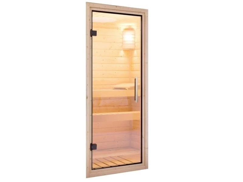 Karibu Sauna Siirin inkl. 9kW Ofen mit ext. Steuerung mit Klarglas Ganzglastür -mit Dachkranz- - Image 6