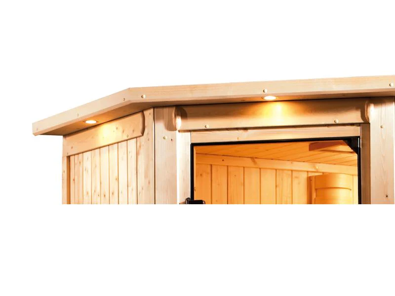 Karibu Sauna Siirin inkl. 9kW Ofen mit int. Steuerung mit Klarglas Ganzglastür -mit Dachkranz- - Image 6