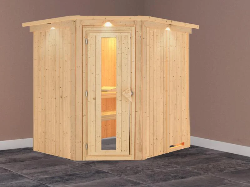 Karibu Sauna Siirin ohne Ofen, mit Dachkranz, mit energiesparender Saunatür - Image 2