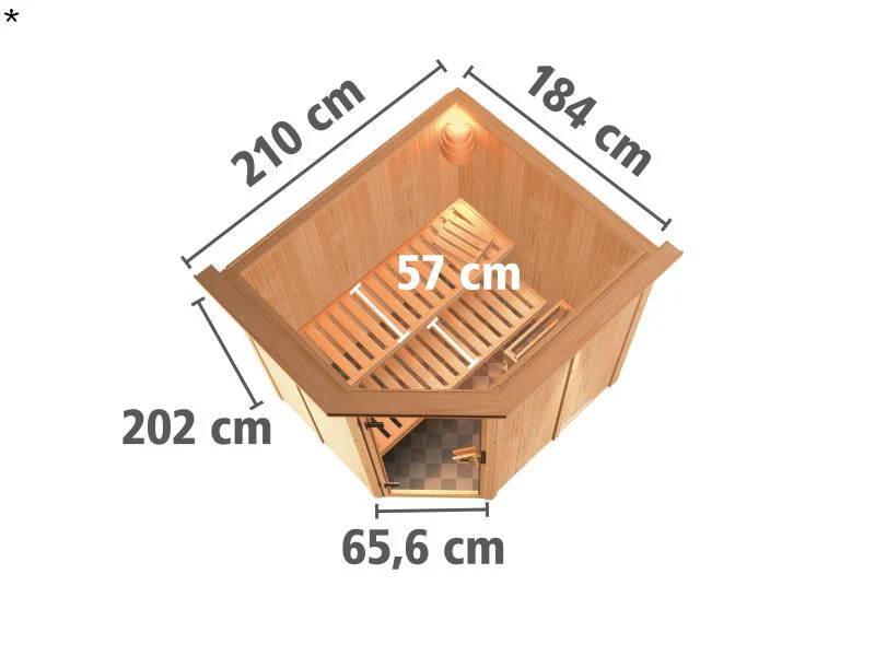 Karibu Sauna Siirin ohne Ofen, mit Dachkranz, mit energiesparender Saunatür - Image 3