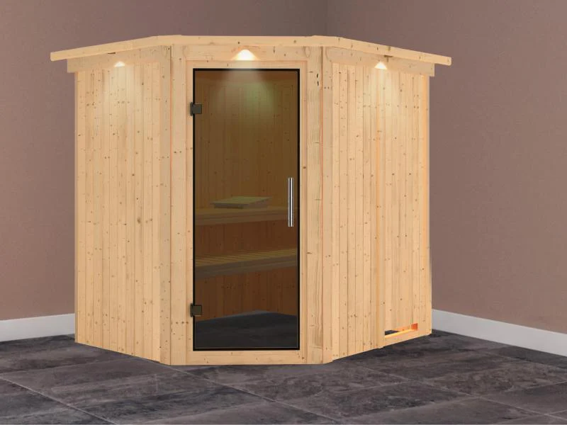 Karibu Sauna Siirin ohne Ofen, mit Dachkranz, mit moderner Saunatür - Image 2