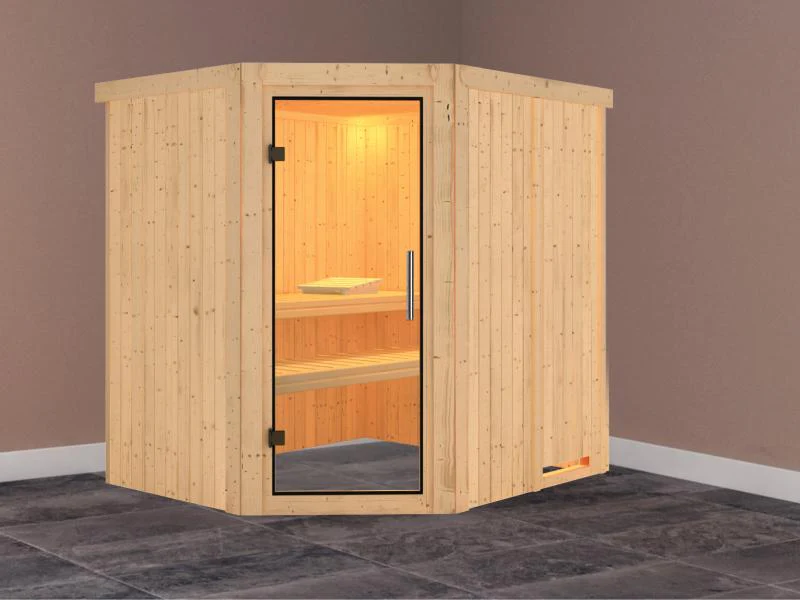 Karibu Sauna Siirin ohne Ofen, ohne Dachkranz, mit Klarglas Ganzglastür - Image 2