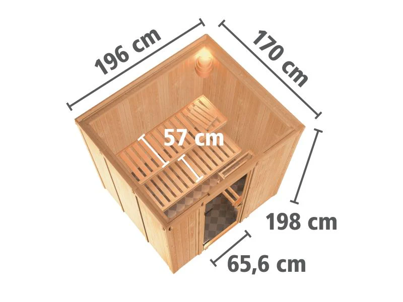 Karibu Sauna Sodin inkl. 9 kW Bioofen ext. Steuerung mit bronzierter Ganzglastür - ohne Dachkranz - - Image 2