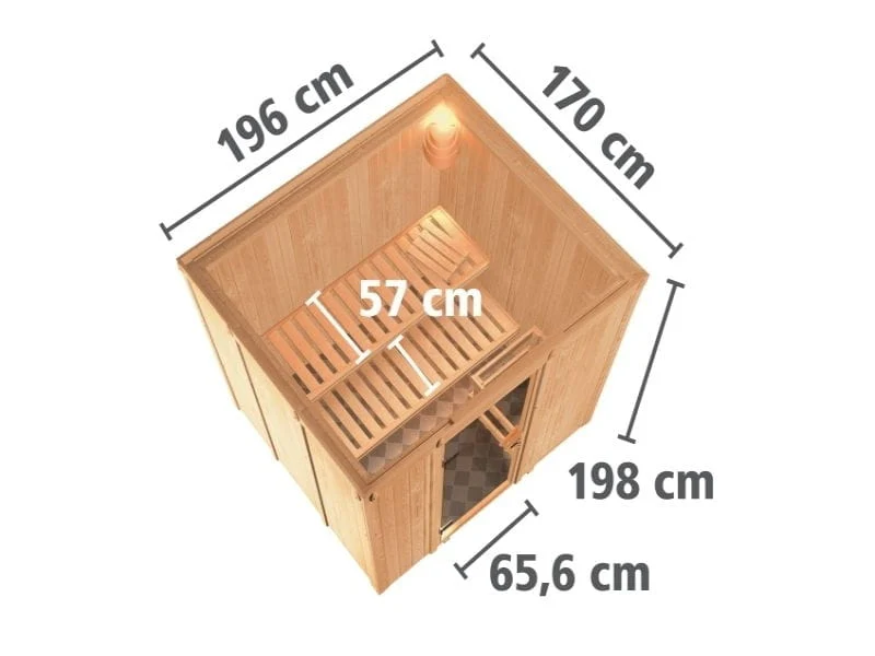 Karibu Sauna Sodin inkl. 9 kW Bioofen ext. Steuerung mit Klarglas Ganzglastür - ohne Dachkranz - - Image 2