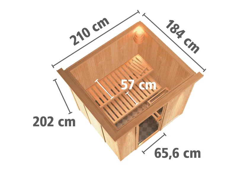 Karibu Sauna Sodin inkl. 9 kW Bioofen ext. Steuerung mit moderner Saunatür - mit Dachkranz - - Image 2