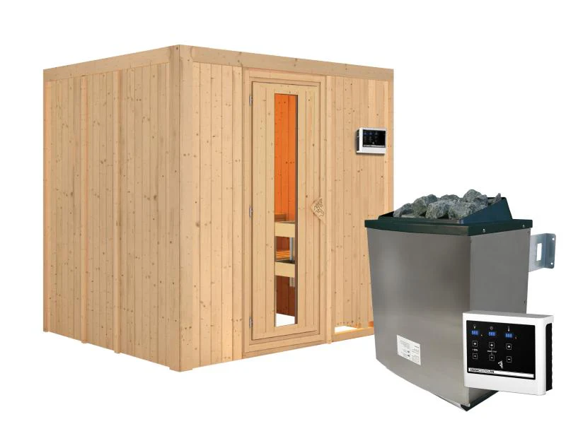 Karibu Sauna Sodin inkl. 9 kW Ofen ext. Steuerung mit energiesparender Saunatür - ohne Dachkranz - - Image 4